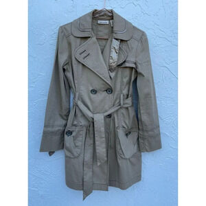 DKNY Womens Long Sleeve Double Breasted Belted Trench Coats Khaki Sz XS